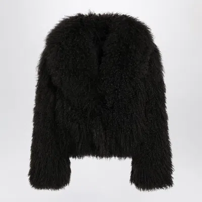 Blancha Short Chocolate Brown Fur Jacket In Animal Print