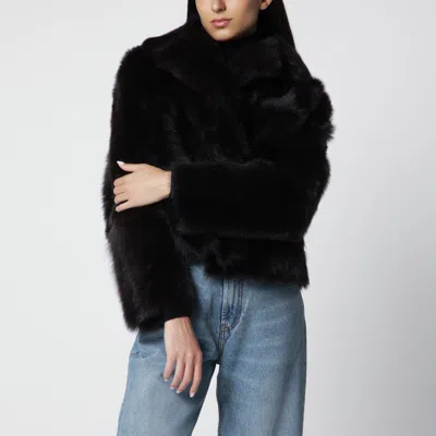 Blancha Cropped Faux Fur Jacket Wide Collar In Black