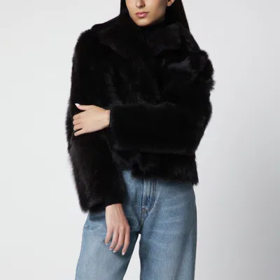 Blancha Short Chocolate Brown Fur Jacket In Black
