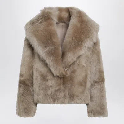 Blancha Cropped Faux Fur Jacket Long Sleeves In Neutral
