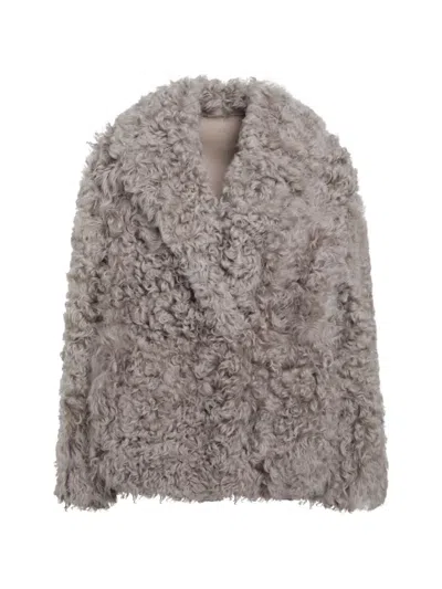 Blancha Short Shearling-effect Notch-lapel Coat In Brown