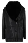 Blancha Leather Shearling Collar Jacket In Black