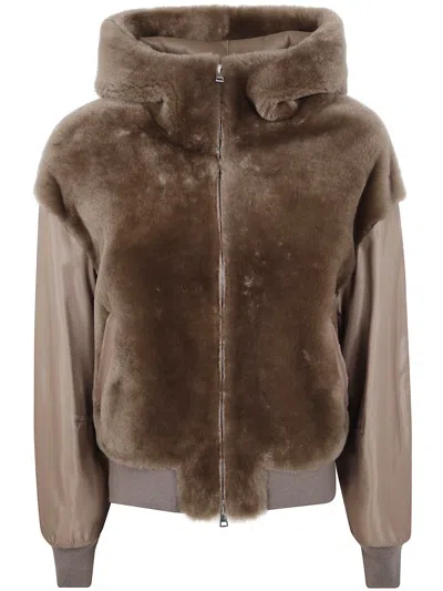 Blancha Paneled Hooded Jacket In Brown