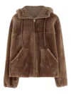 Blancha Reversible Shearling Jacket With Drawstring Hood In Brown
