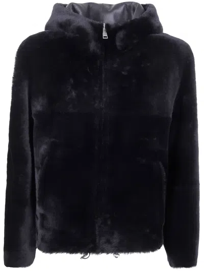 Blancha Hooded Reversible Fur Jacket In Black