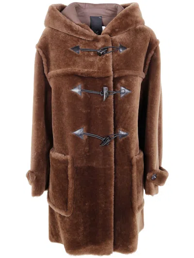 Blancha Hooded Toggle-fastening Coat In Brown