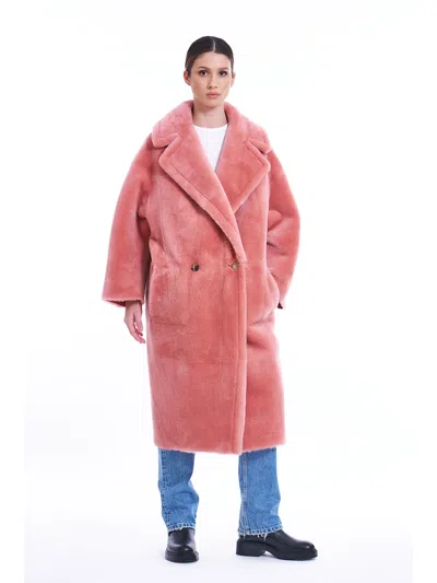 Blancha Faux Fur Double-breasted Coat In Pink