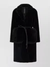 Blancha Straight-volpe Fur Belted Long Jacket In Black