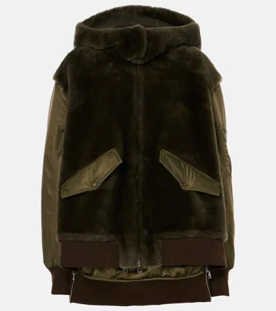 Blancha Technical Shearling Jacket In Green