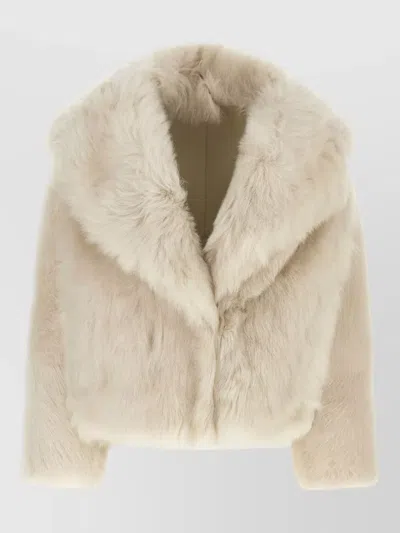 Blancha Toscana Cropped Faux Fur Coat Wide Collar In Neutral