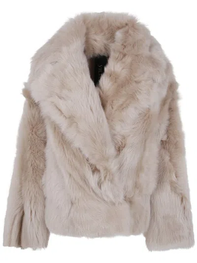Blancha Wide-lapel Shearling Jacket In Pink