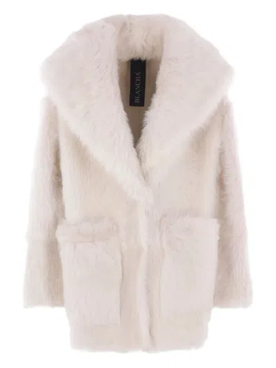 Blancha Wide-collar Sheerling Coat In Neutral