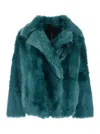 Blancha Green Shearling Jacket With Notched Revers And Concealed Front Closure In Green