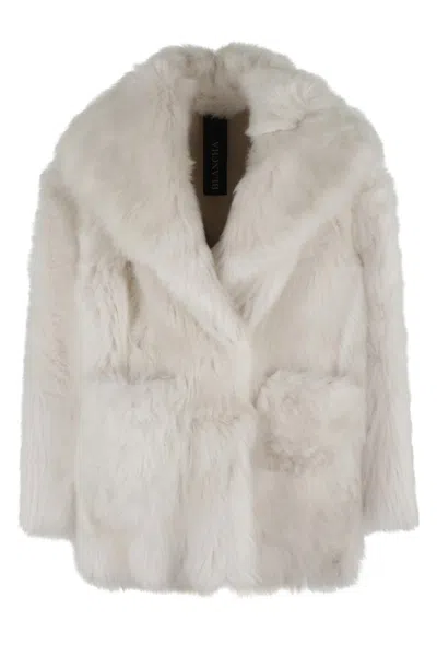Blancha Toscana Shearling Jacket With Wide Lapel In Burgundy