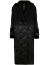 Blancha Wool Fabric, Nylon Fabric And Shearling Coat In Black