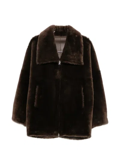 Blancha Zip-up Shearling Jacket In Brown