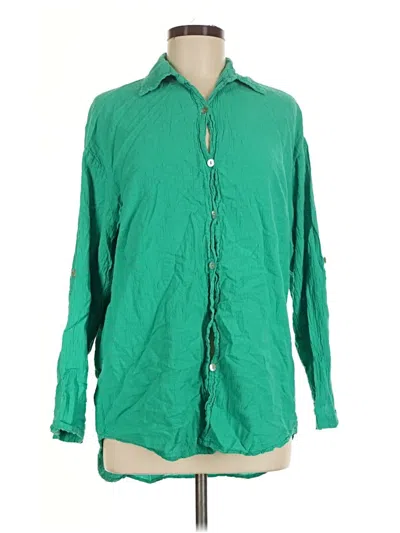 Pre-owned Blanco By Nature 3/4 Sleeve Button Down Shirt In Green