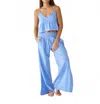 Blanco By Nature Aria Crochet Trim Pants In Azure In Blue