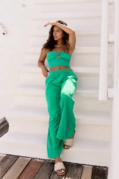Blanco By Nature Azurra Flowy Pant In Emerald In Green