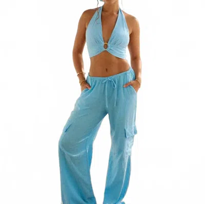 Blanco By Nature Coconut Cropped Halter Top In Aqua In Blue