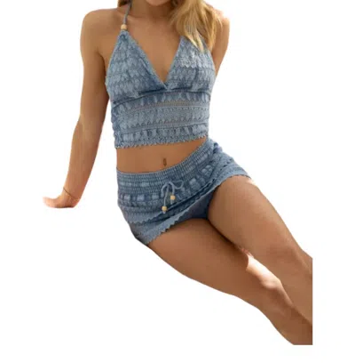 Blanco By Nature Cosmic Crochet Halter Top In Denim Blue In Multi