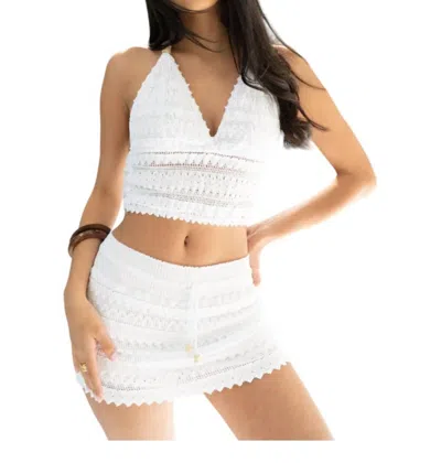 Blanco By Nature Cosmic Crochet Halter Top In White