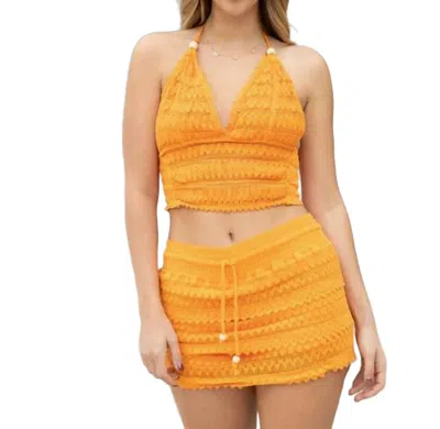 Blanco By Nature Cosmo Crochet Halter Top In Orange