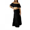 Blanco By Nature Flowy Long Drawstring Skirt In Black In Black
