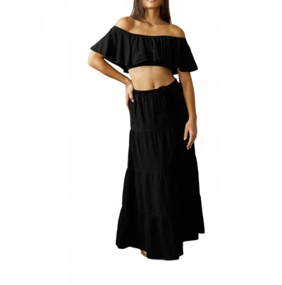 Blanco By Nature Flowy Long Drawstring Skirt In Black