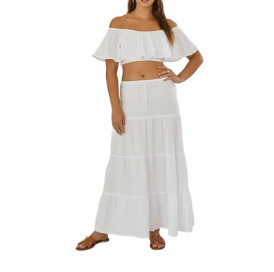 Blanco By Nature Flowy Long Drawstring Skirt In White