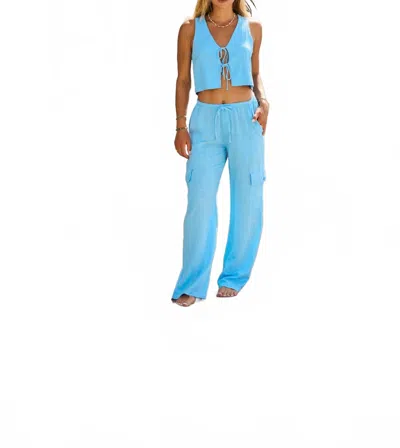 Blanco By Nature Oversized Cargo Drawstring Pants In Aqua In Blue