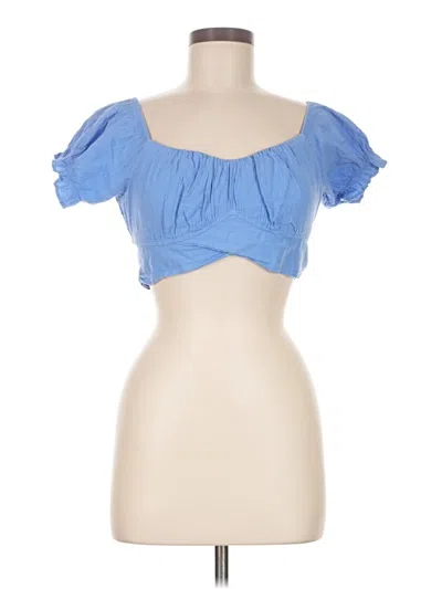 Pre-owned Blanco By Nature Short Sleeve Top Blue Sweetheart Neckline Tops