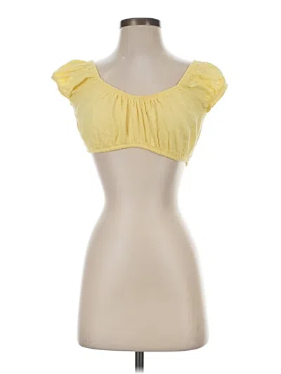 Pre-owned Blanco By Nature Short Sleeve Top Yellow Sweetheart Neckline Tops