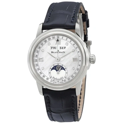 Blancpain Leman Automatic White Mother Of Pearl Dial Ladies Watch 2360-1191a-55b In Blue / Mother Of Pearl / White