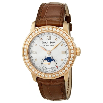 Blancpain Leman Moonphase Mother Of Pearl Dial 18kt Rose Gold Brown Leather Diamond Ladies Watch 236