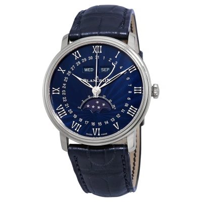 Blancpain Villeret Blue Lacquered Flinque Dial  Automatic Blue Leather Men's Watch 6654-1529-55b