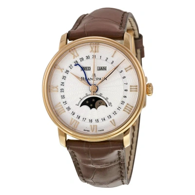 Blancpain Villeret Moonphase & Complete Calendar Automatic Oplaine Dial Brown Leather Men's Watch 66 In Brown / Gold / Rose / Rose Gold