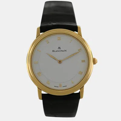 Pre-owned Blancpain White 18k Yellow Gold Villeret 0071-1418 Automatic Men's Wristwatch 33 Mm