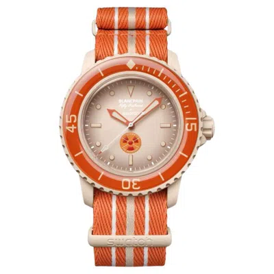 Pre-owned Blancpain X Swatch Scuba Fifty Fathoms Arctic Ocean Cream Dial Watch S035n100 In White