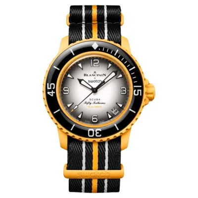 Pre-owned Blancpain X Swatch Scuba Fifty Fathoms Pacific Ocean Gray Dial Watch So35p100