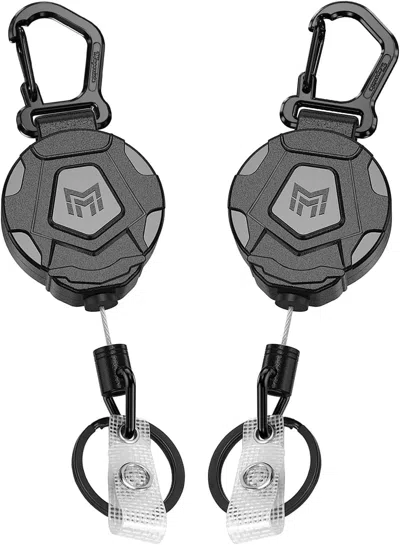 Blandi 2-pack Retractable Keychain, Heavy Duty Carabiner Badge Holder, Tactical Id Badge Reel Key Chain Wit In Gray