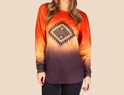 Blank Abstract Long Sleeve Tee In Orange Gold Brown