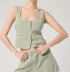 Blank David Linen Vest In Sage Green