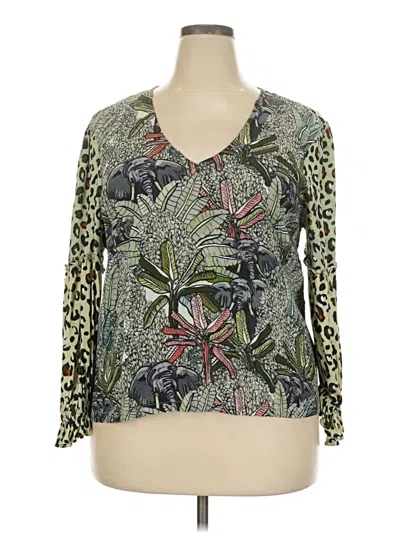 Pre-owned Blank London 3/4 Sleeve Blouse In Green