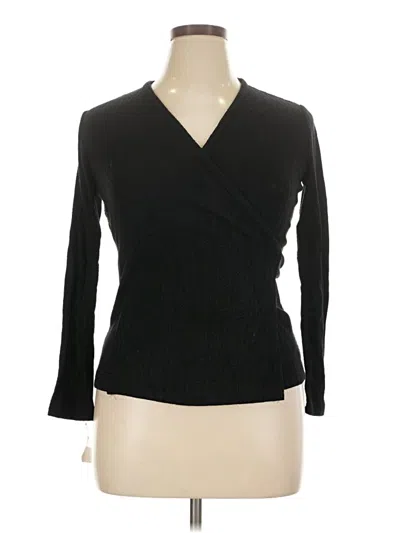 Blank Long Sleeve Top Black Plunge Neckline Tops