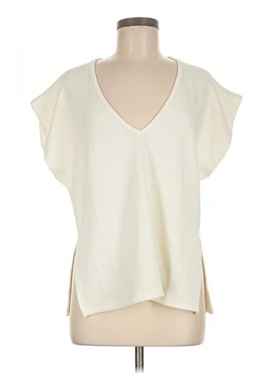 Pre-owned Blank Short Sleeve Top Ivory V-neck Tops