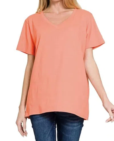 Blank V-neck Short Sleeve Shirt In Bright Coral In Pink