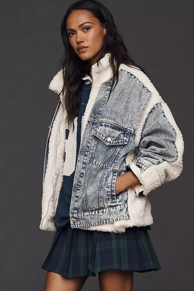 Blanknyc Bear Hug Denim Sherpa Fleece Jacket In Blue