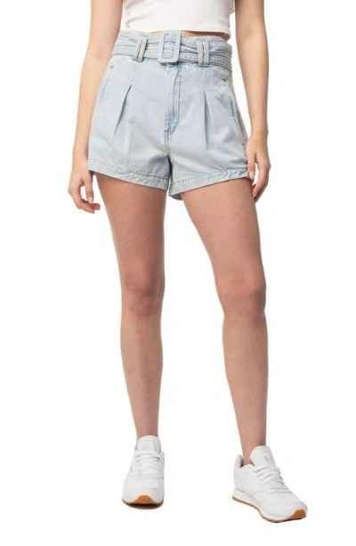 Blanknyc Belted Pleated Super High Waist Denim Shorts In Big Time