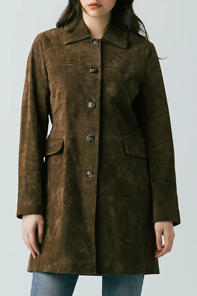 Blanknyc Black Coffee Long Suede Jacket In Brown, Women's At Urban Outfitters In Green